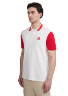 Contrast Sleeve and Collar Zip Polo Shirt - Red