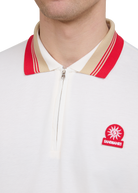 Contrast Sleeve and Collar Zip Polo Shirt - Red