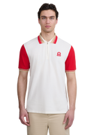 Contrast Sleeve and Collar Zip Polo Shirt - Red