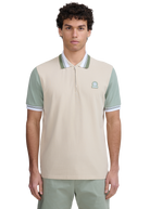 Contrast Sleeve and Collar Zip Polo Shirt - Stone
