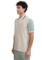 Contrast Sleeve and Collar Zip Polo Shirt - Stone