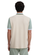 Contrast Sleeve and Collar Zip Polo Shirt - Stone