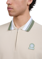 Contrast Sleeve and Collar Zip Polo Shirt - Stone