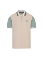 Contrast Sleeve and Collar Zip Polo Shirt - Stone