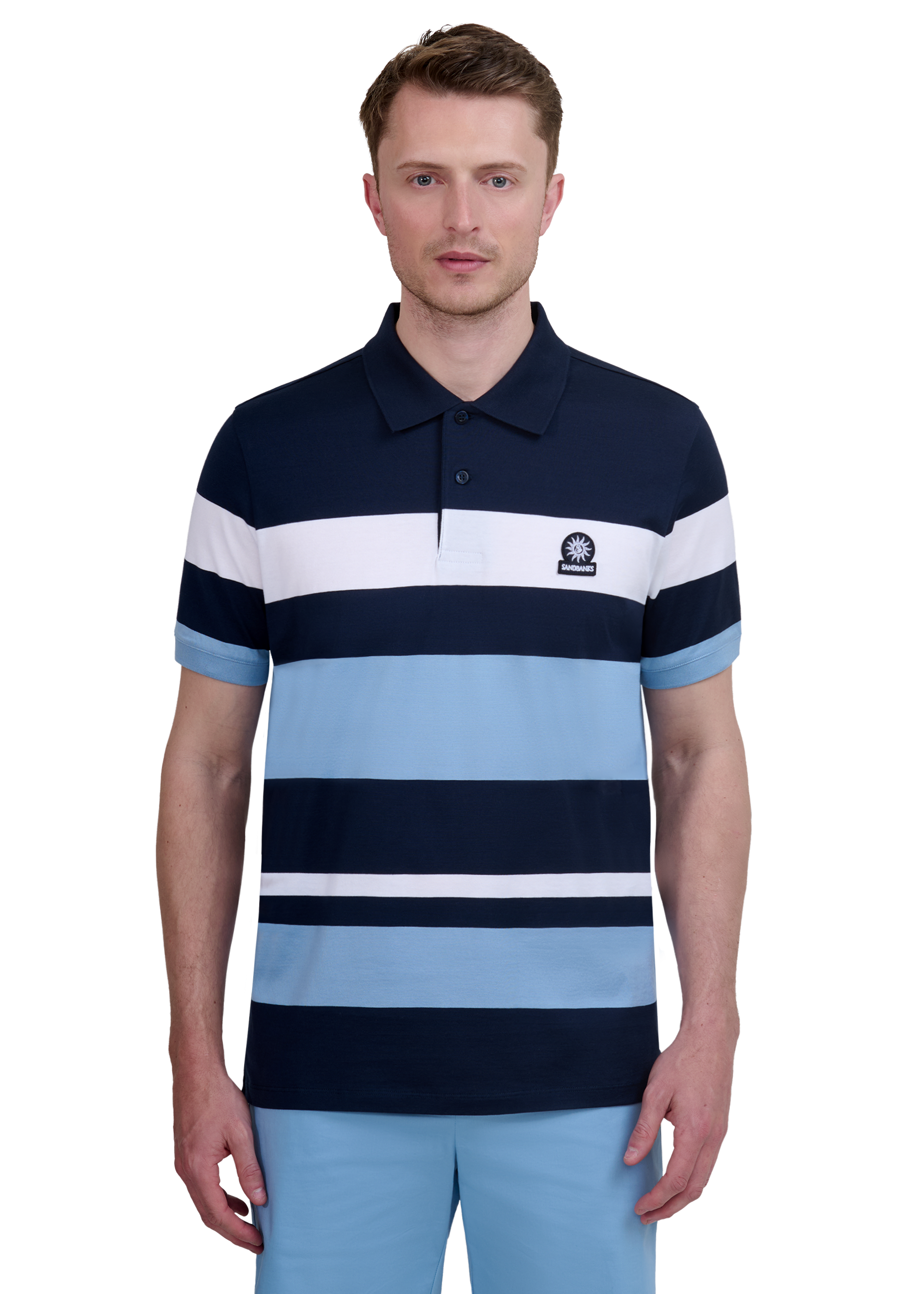 Sandbanks Mercerised Stripe Polo - Navy