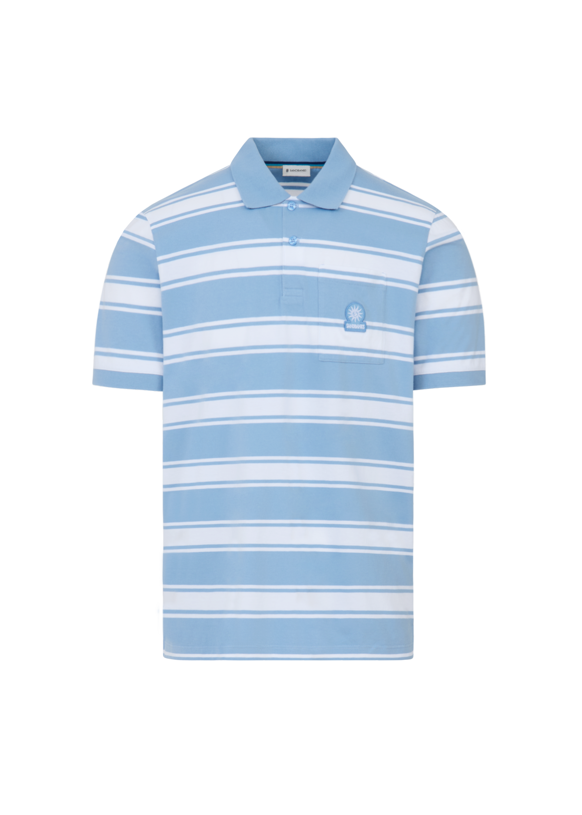 Stripe Pocket Cotton Polo Shirt - Dusty Blue