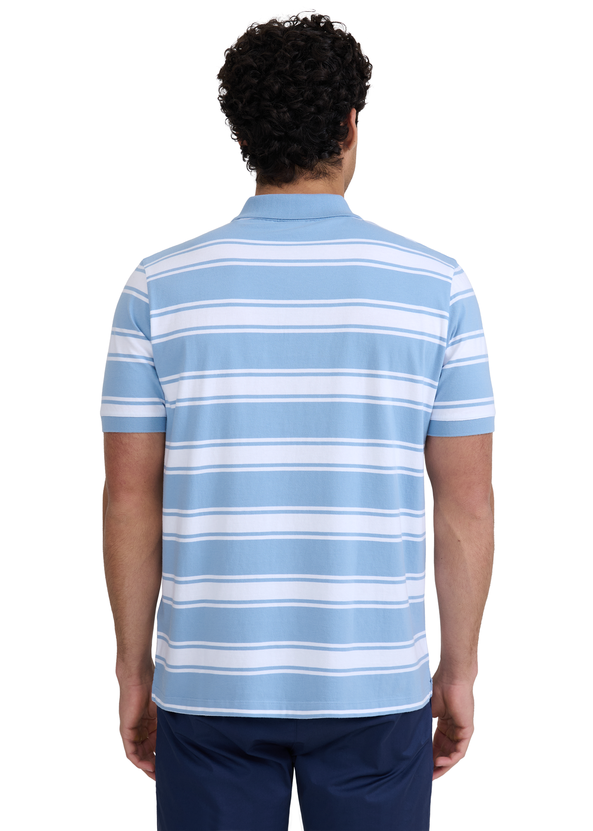 Stripe Pocket Cotton Polo Shirt - Dusty Blue