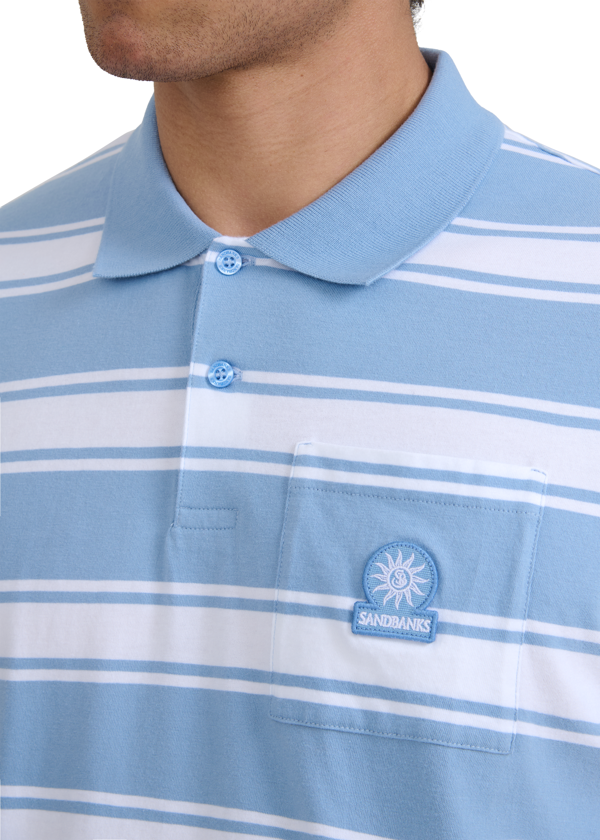 Stripe Pocket Cotton Polo Shirt - Dusty Blue