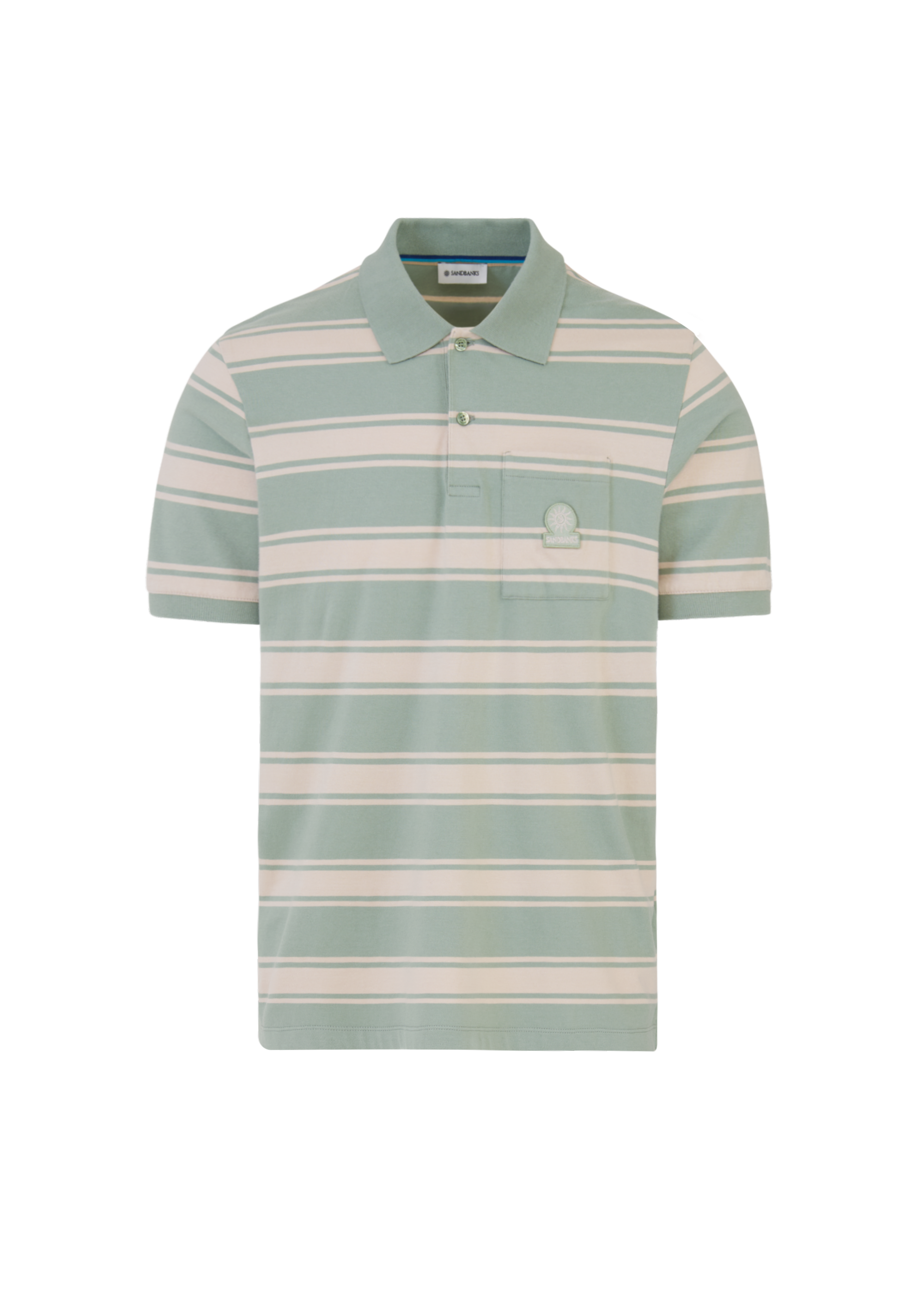 Stripe Pocket Cotton Polo Shirt - Sage