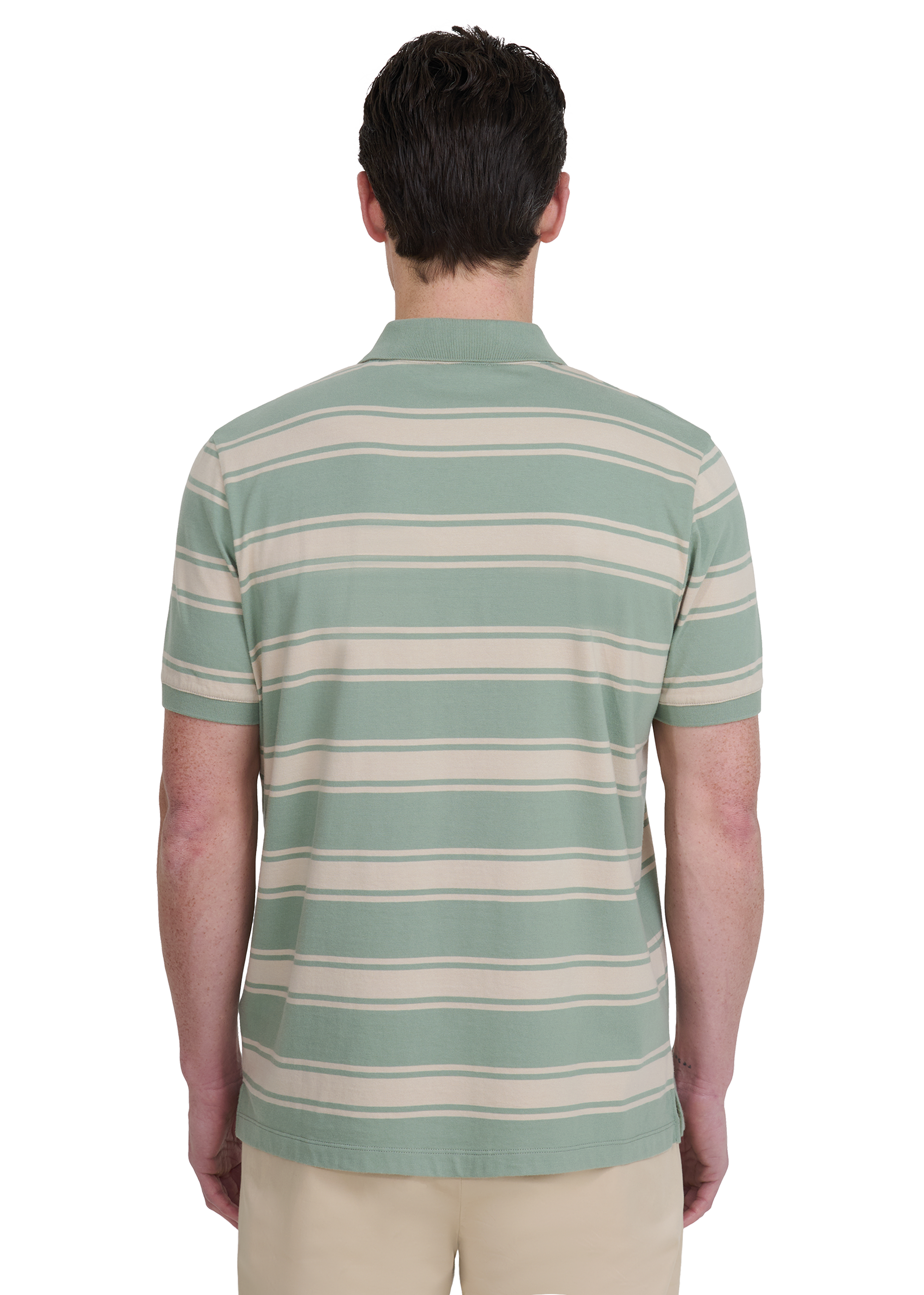 Stripe Pocket Cotton Polo Shirt - Sage