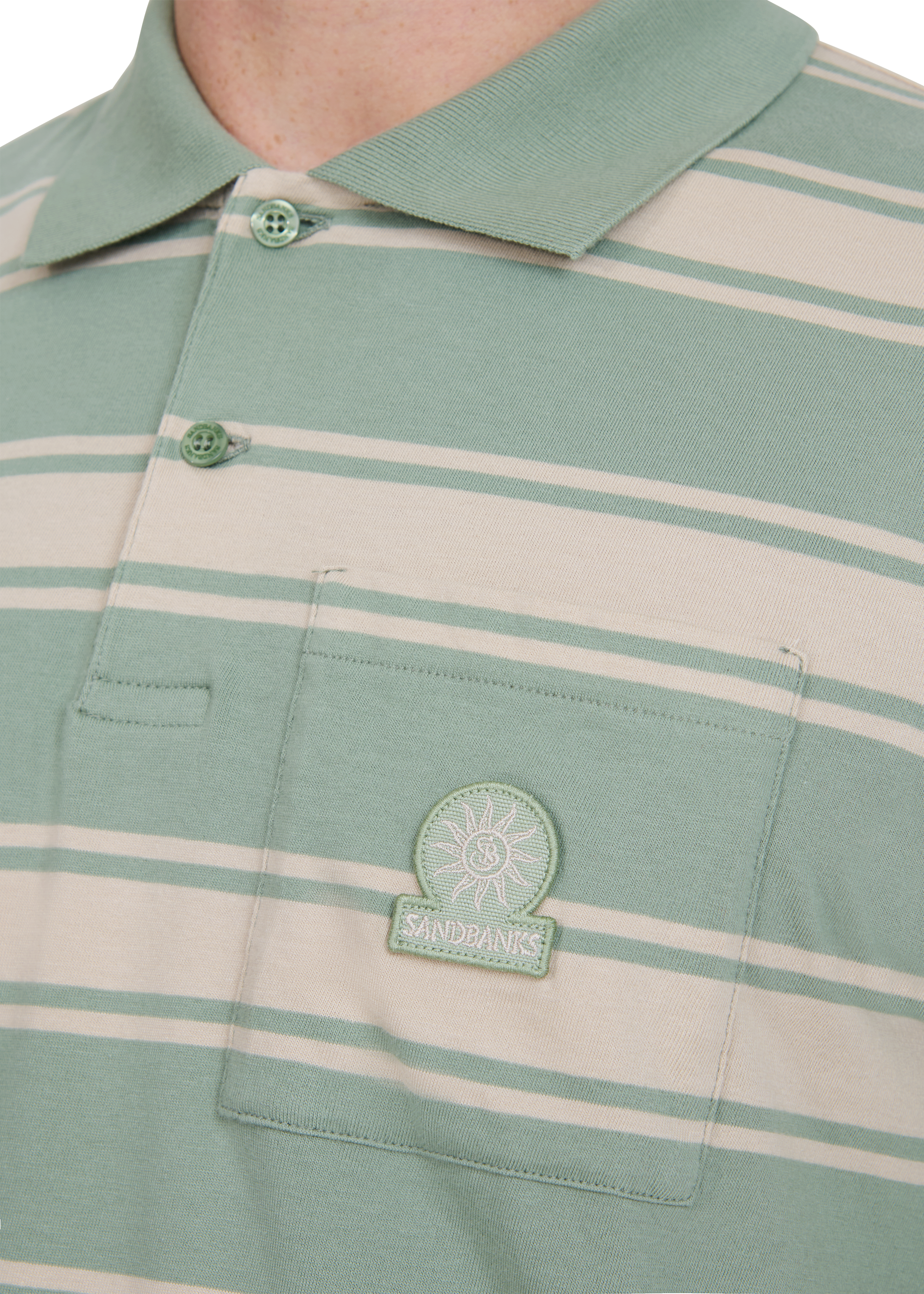 Stripe Pocket Cotton Polo Shirt - Sage