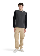 Long Sleeve Colour Block Zip Polo Shirt - Anthracite
