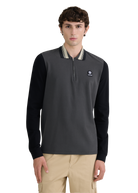 Long Sleeve Colour Block Zip Polo Shirt - Anthracite