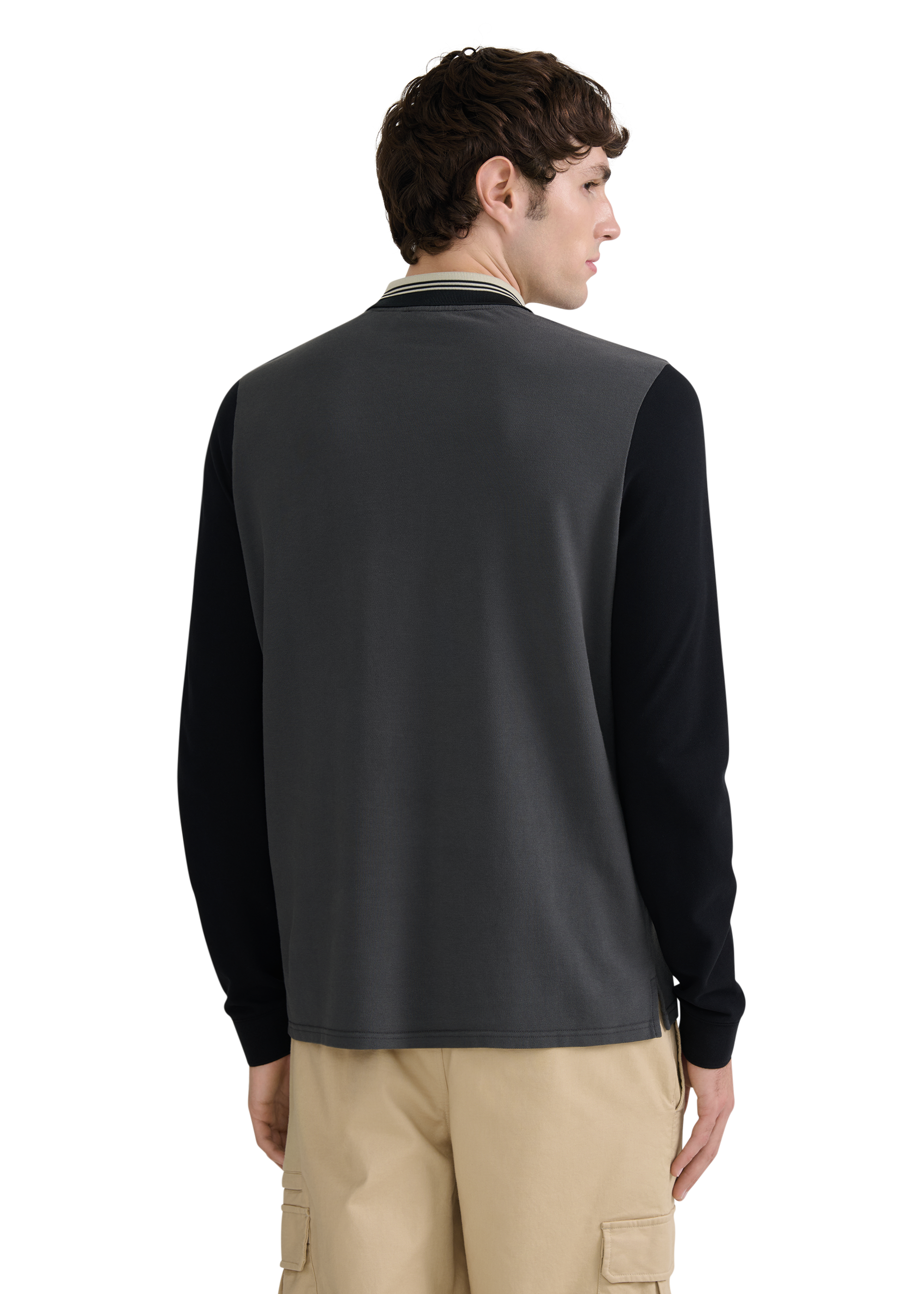Long Sleeve Colour Block Zip Polo Shirt - Anthracite