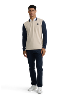 Long Sleeve Colour Block Zip Polo Shirt - Stone