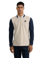 Long Sleeve Colour Block Zip Polo Shirt - Stone