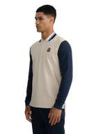 Long Sleeve Colour Block Zip Polo Shirt - Stone