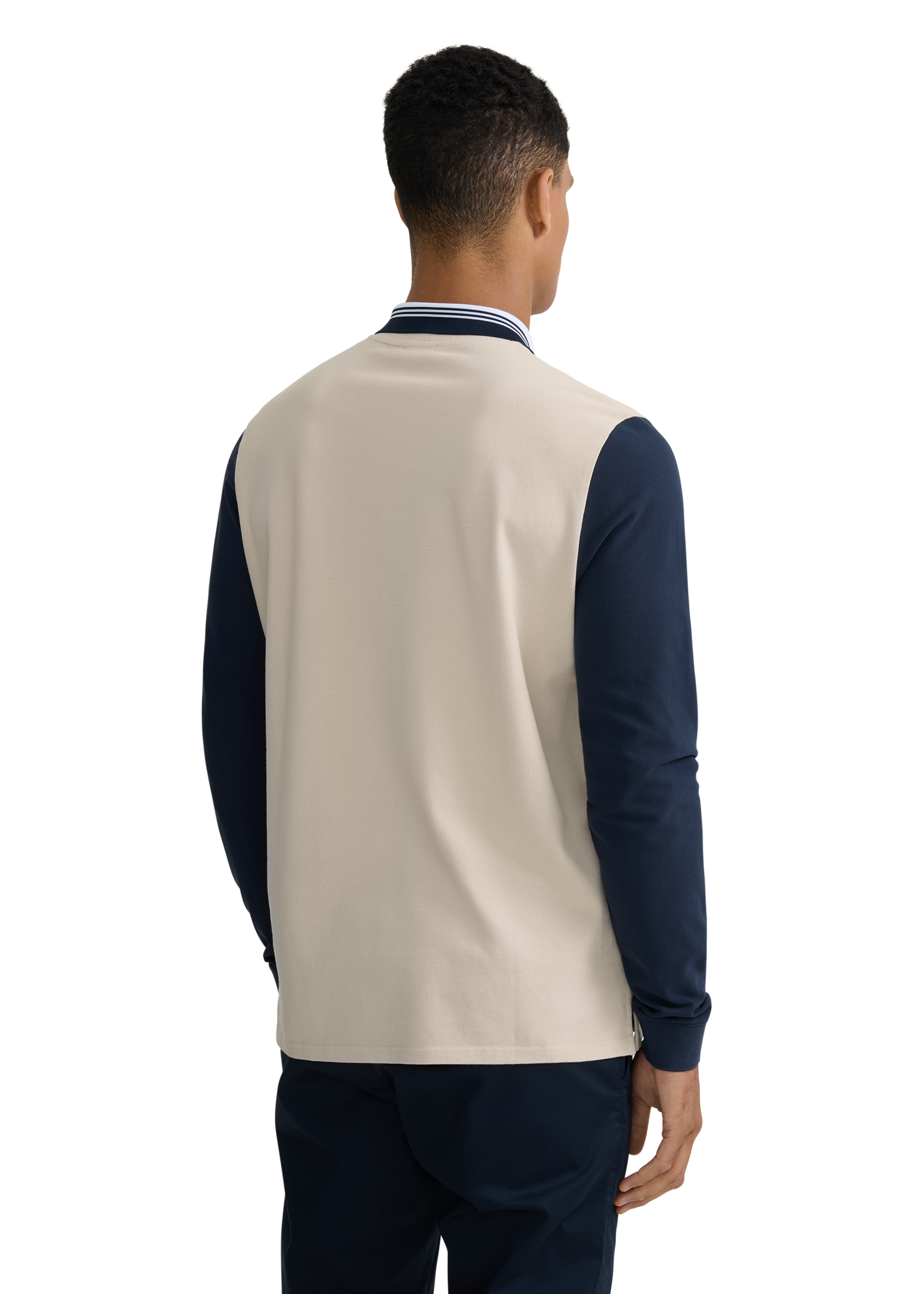 Long Sleeve Colour Block Zip Polo Shirt - Stone