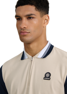 Long Sleeve Colour Block Zip Polo Shirt - Stone