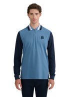 Long Sleeve Colour Block Zip Polo Shirt - Teal