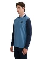 Long Sleeve Colour Block Zip Polo Shirt - Teal