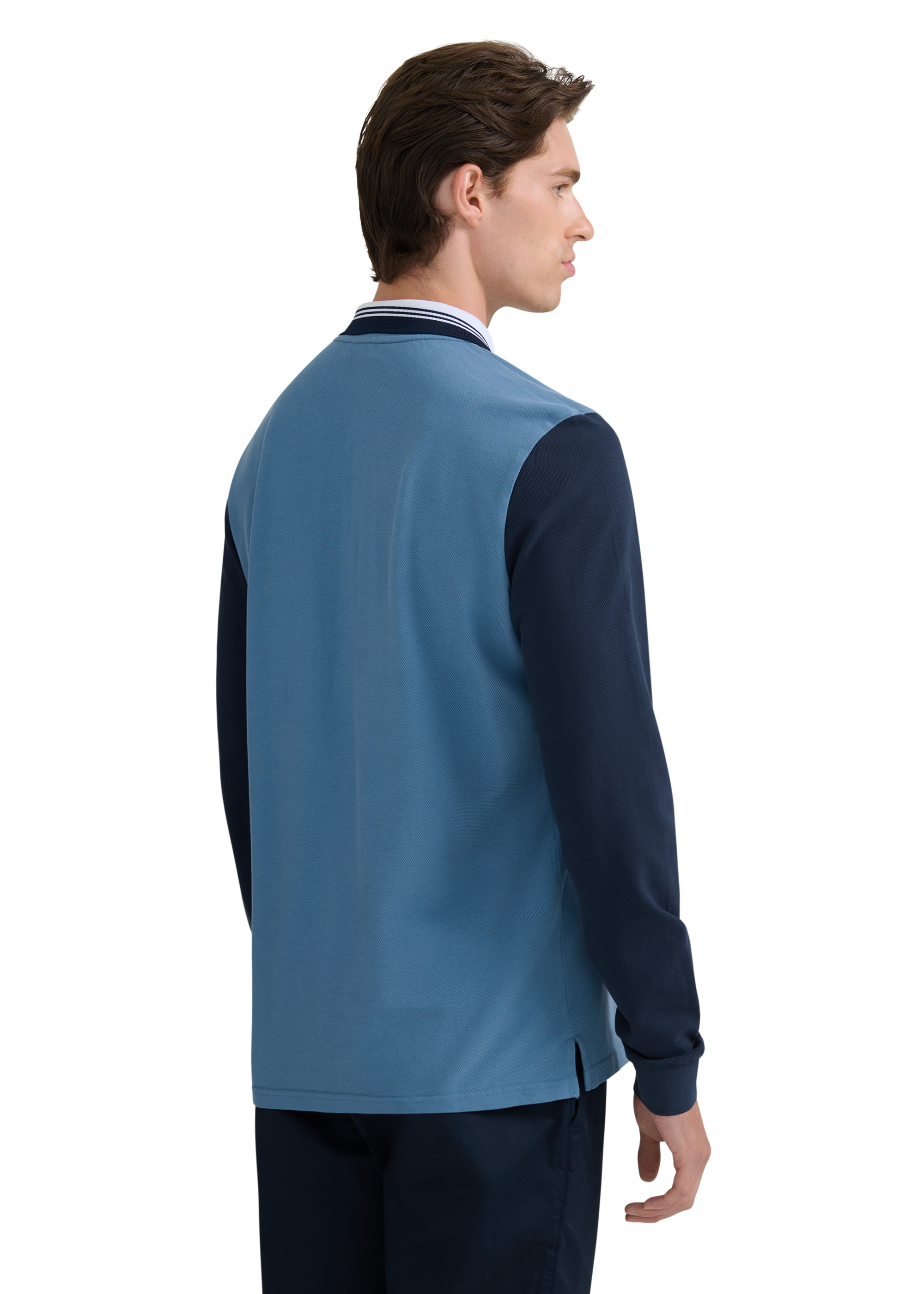 Long Sleeve Colour Block Zip Polo Shirt - Teal