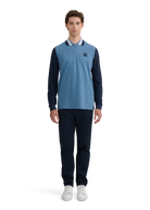 Long Sleeve Colour Block Zip Polo Shirt - Teal