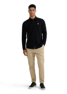 Button-Through Piqué Polo Shirt - Black