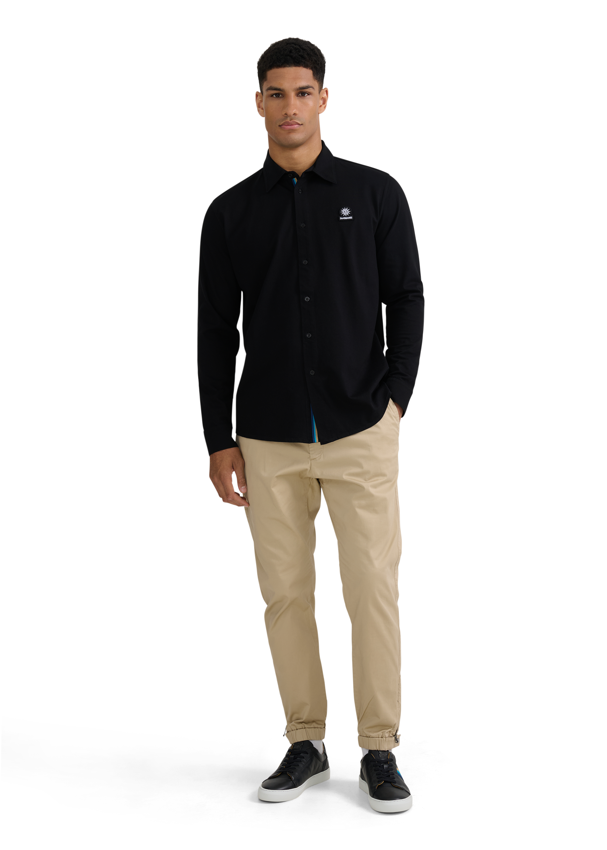 Button-Through Piqué Polo Shirt - Black