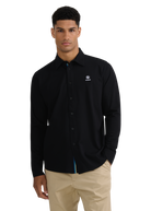 Button-Through Piqué Polo Shirt - Black
