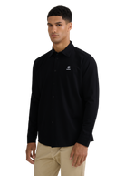 Button-Through Piqué Polo Shirt - Black