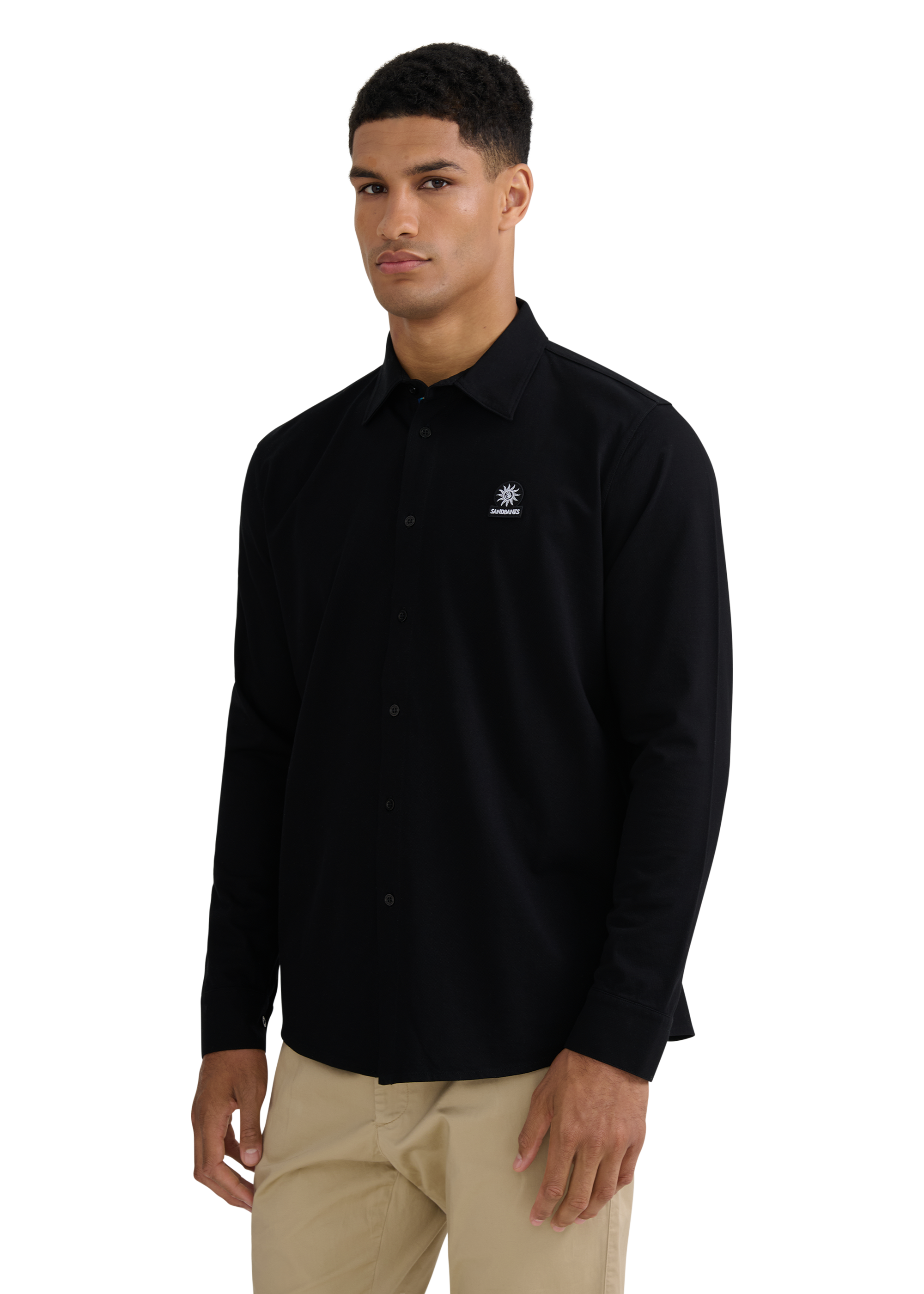 Button-Through Piqué Polo Shirt - Black
