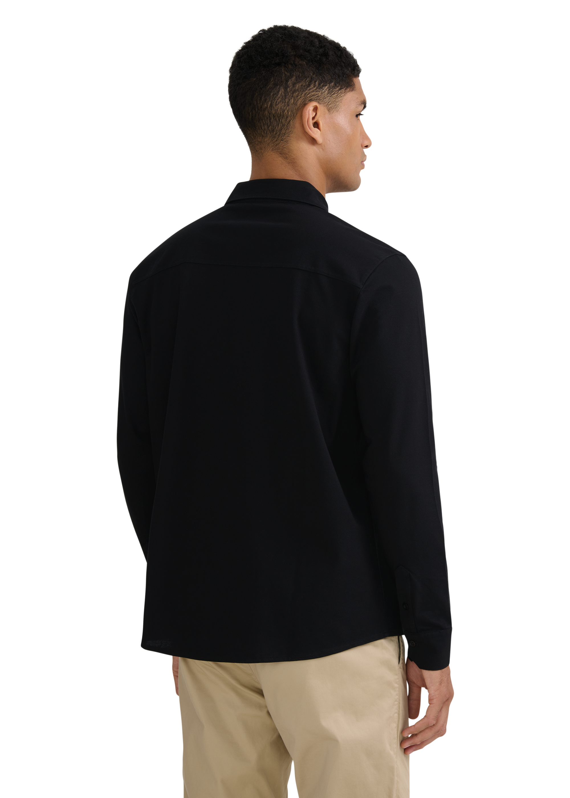 Button-Through Piqué Polo Shirt - Black