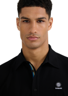 Button-Through Piqué Polo Shirt - Black