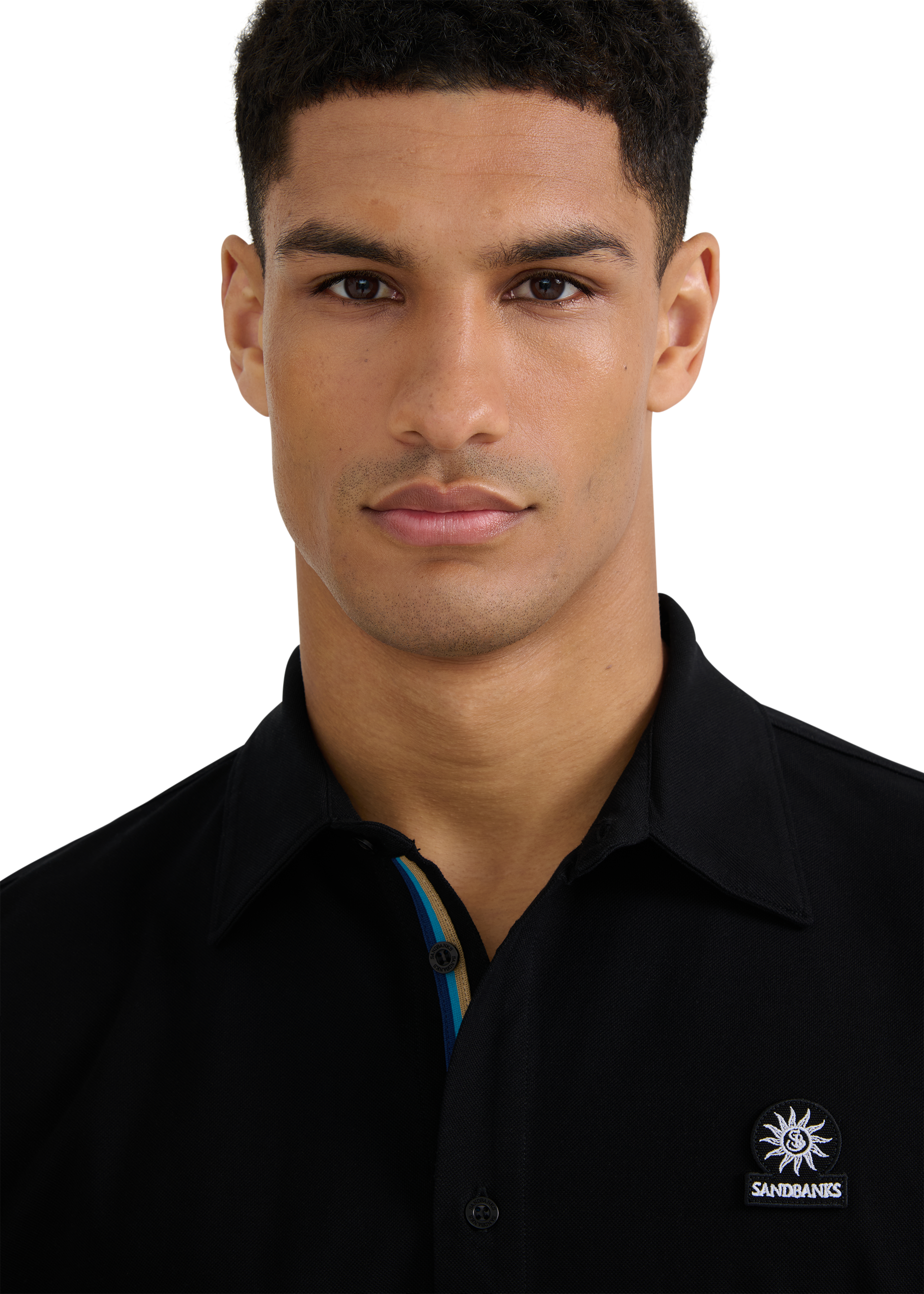 Button-Through Piqué Polo Shirt - Black