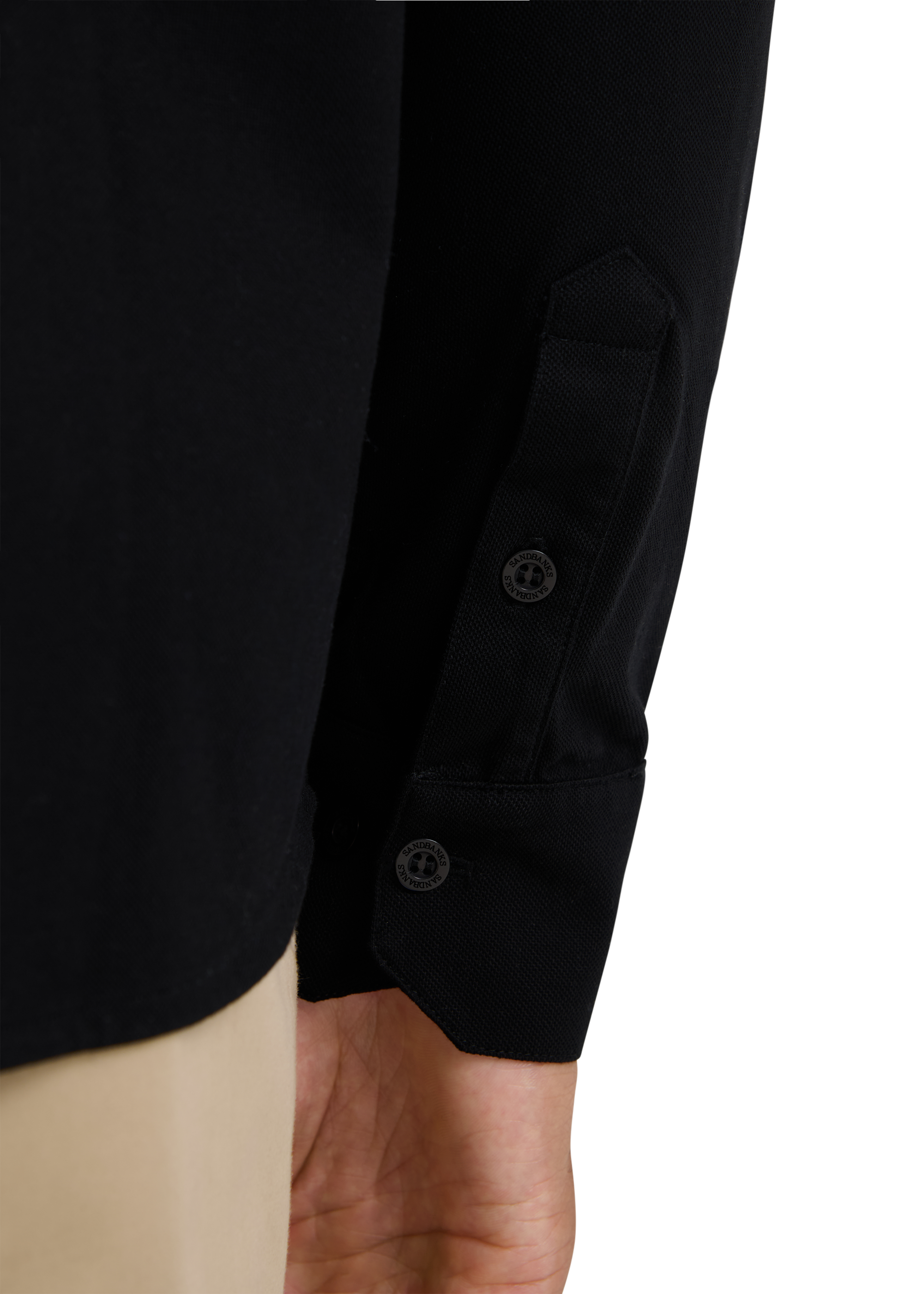 Button-Through Piqué Polo Shirt - Black