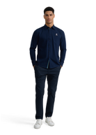 Button-Through Piqué Polo Shirt - Navy