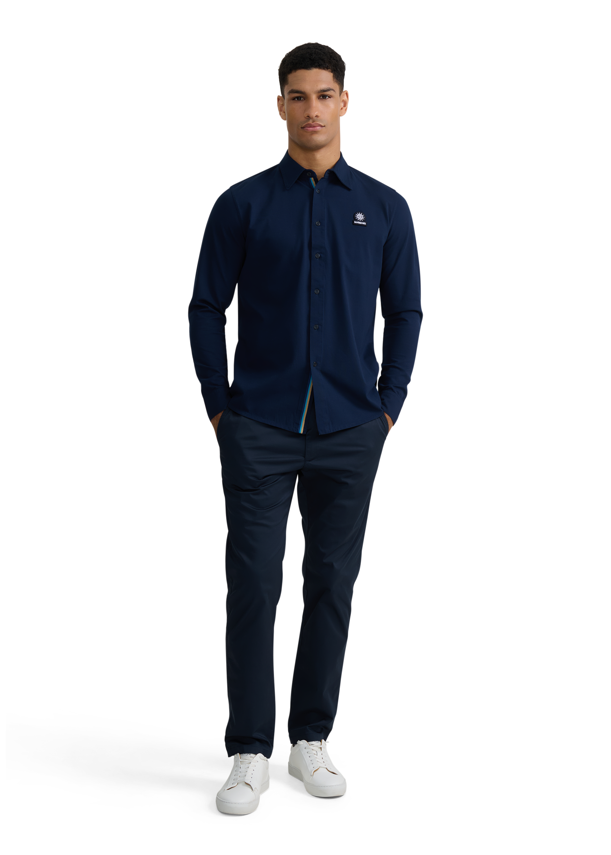Button-Through Piqué Polo Shirt - Navy