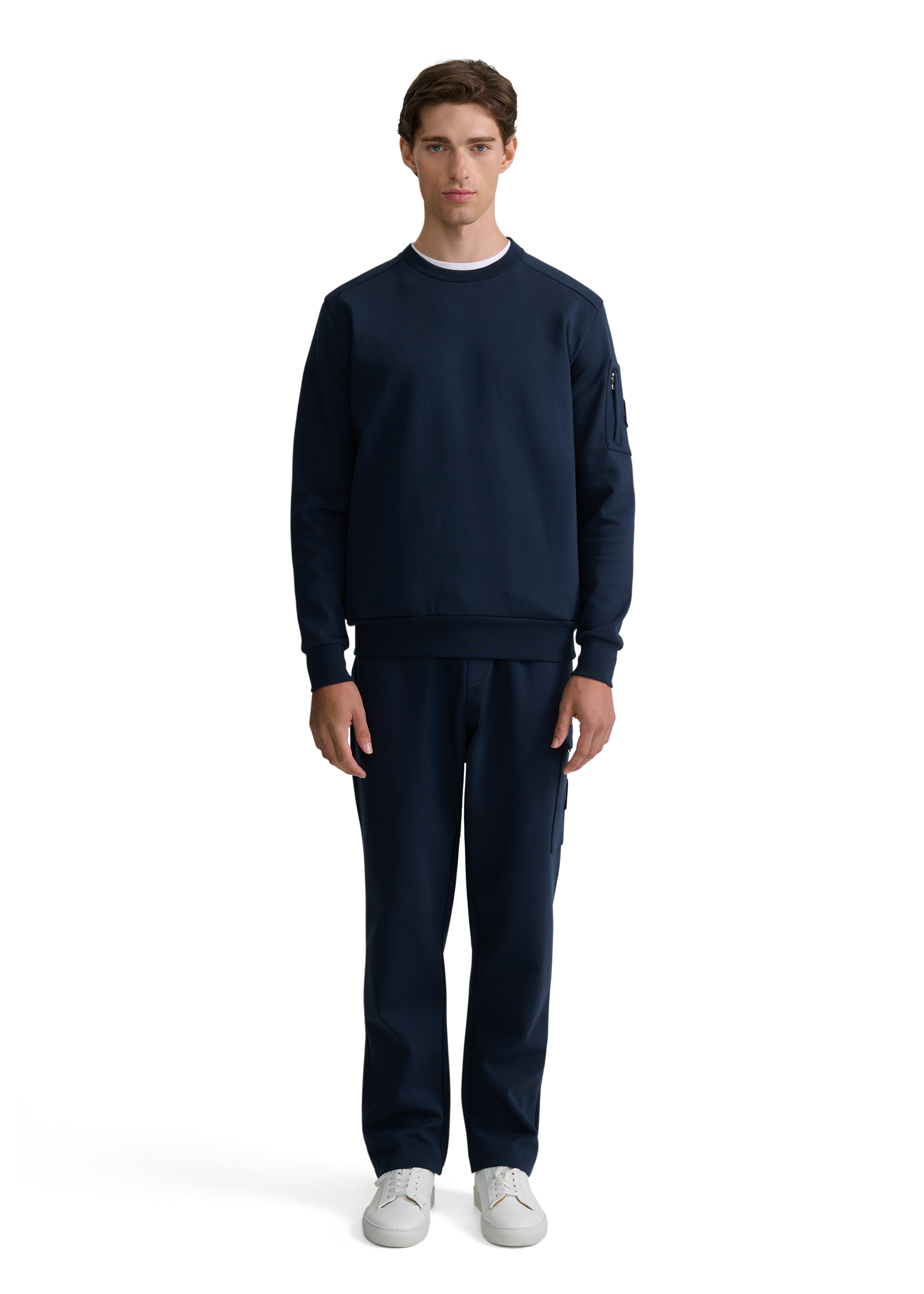 Zip Pocket Interlock Sweatshirt - Navy
