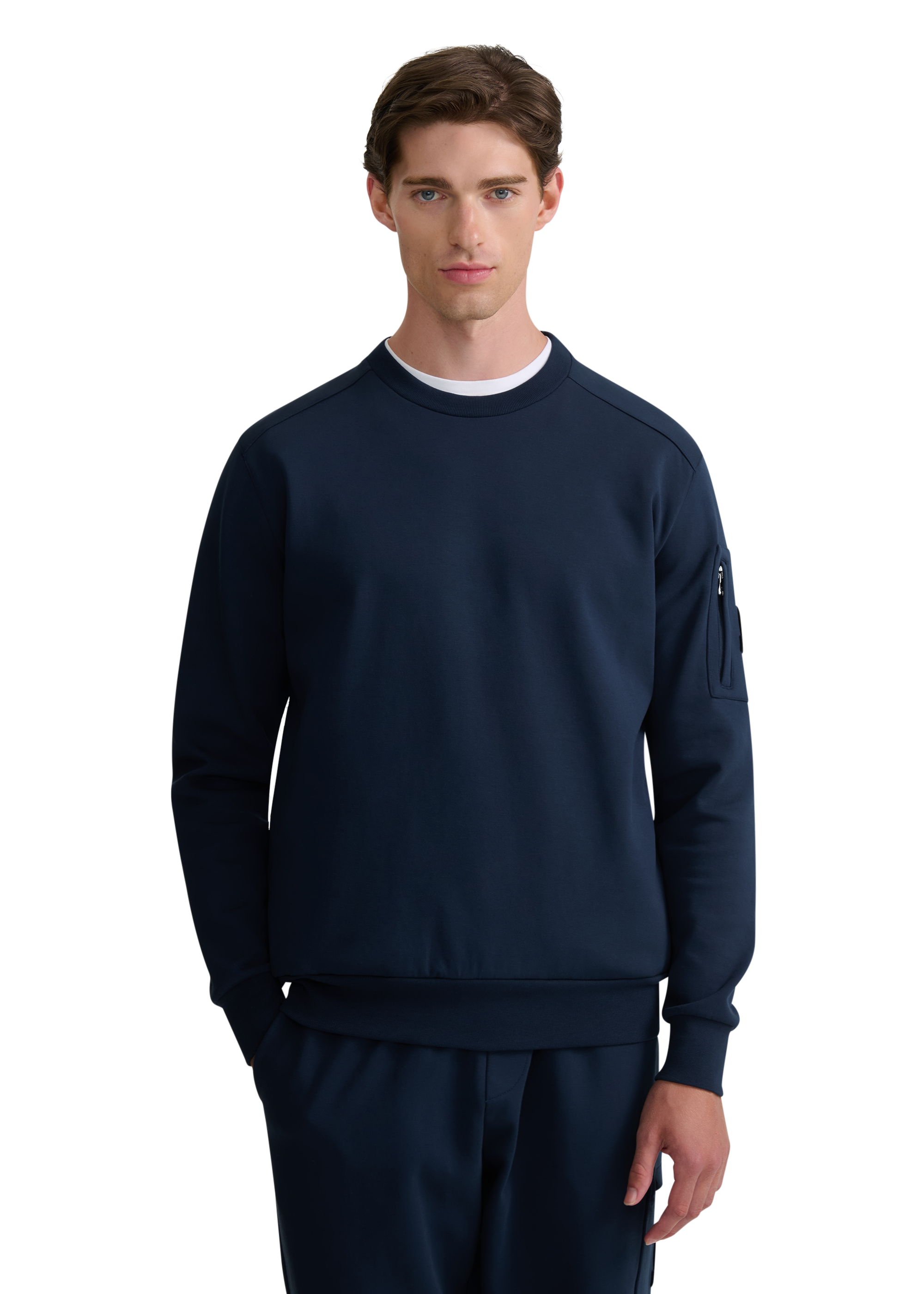 Zip Pocket Interlock Sweatshirt - Navy