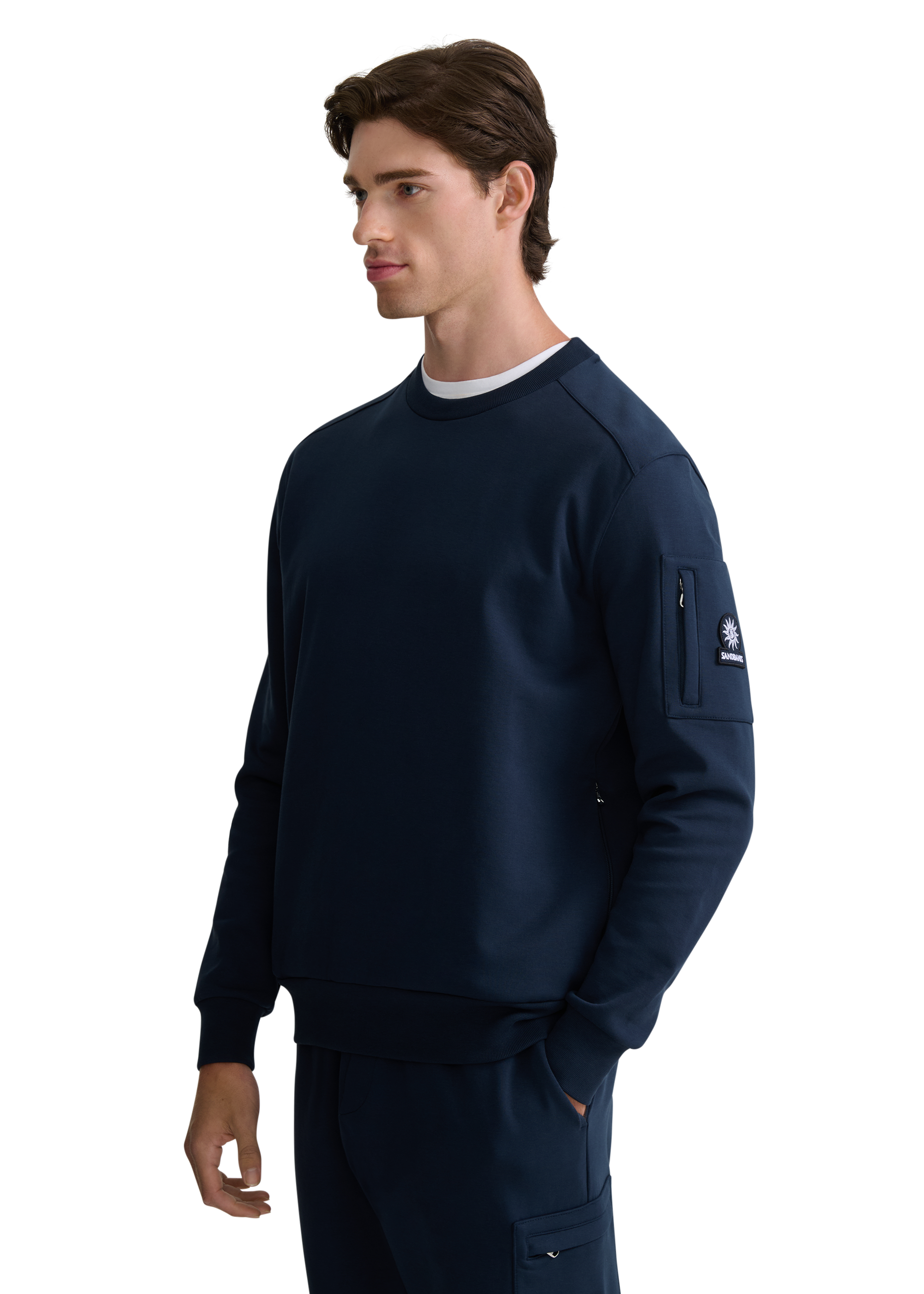 Zip Pocket Interlock Sweatshirt - Navy