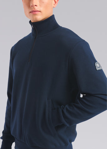 Sandbanks Interlock Quarter Zip Sweatshirt - Navy