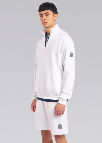 Sandbanks Interlock Quarter Zip Sweatshirt - White