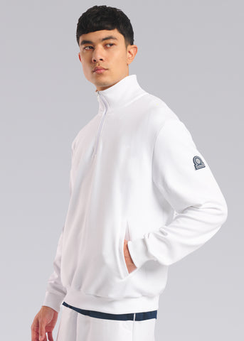 Sandbanks Interlock Quarter Zip Sweatshirt - White