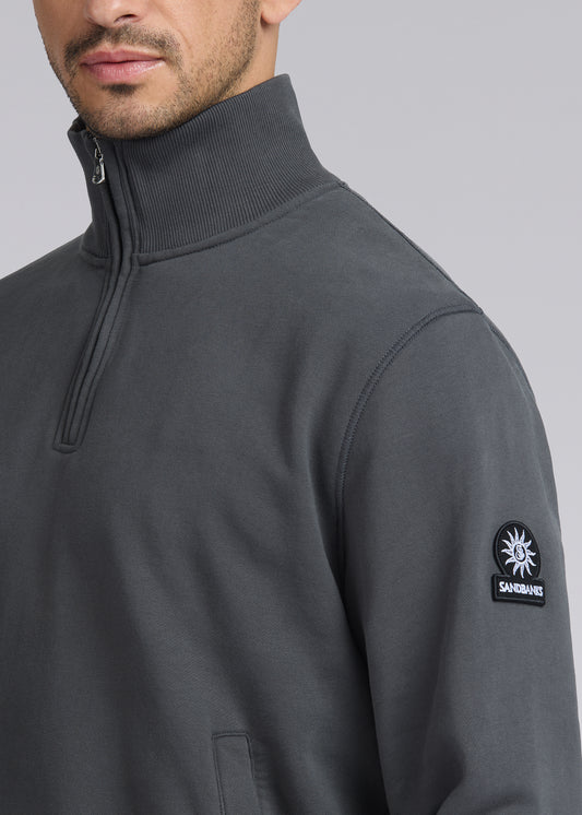 Sandbanks Badge Logo Quarter Zip Sweatshirt - Anthracite