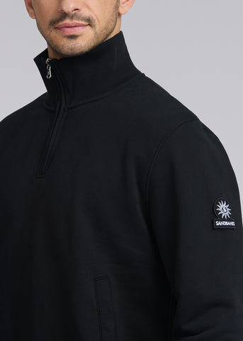 Sandbanks Badge Logo Quarter Zip Sweatshirt - Black