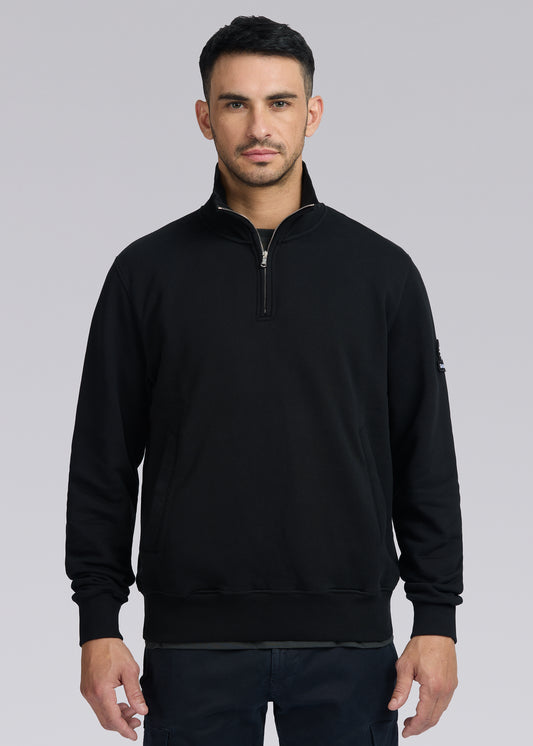 Sandbanks Badge Logo Quarter Zip Sweatshirt - Black