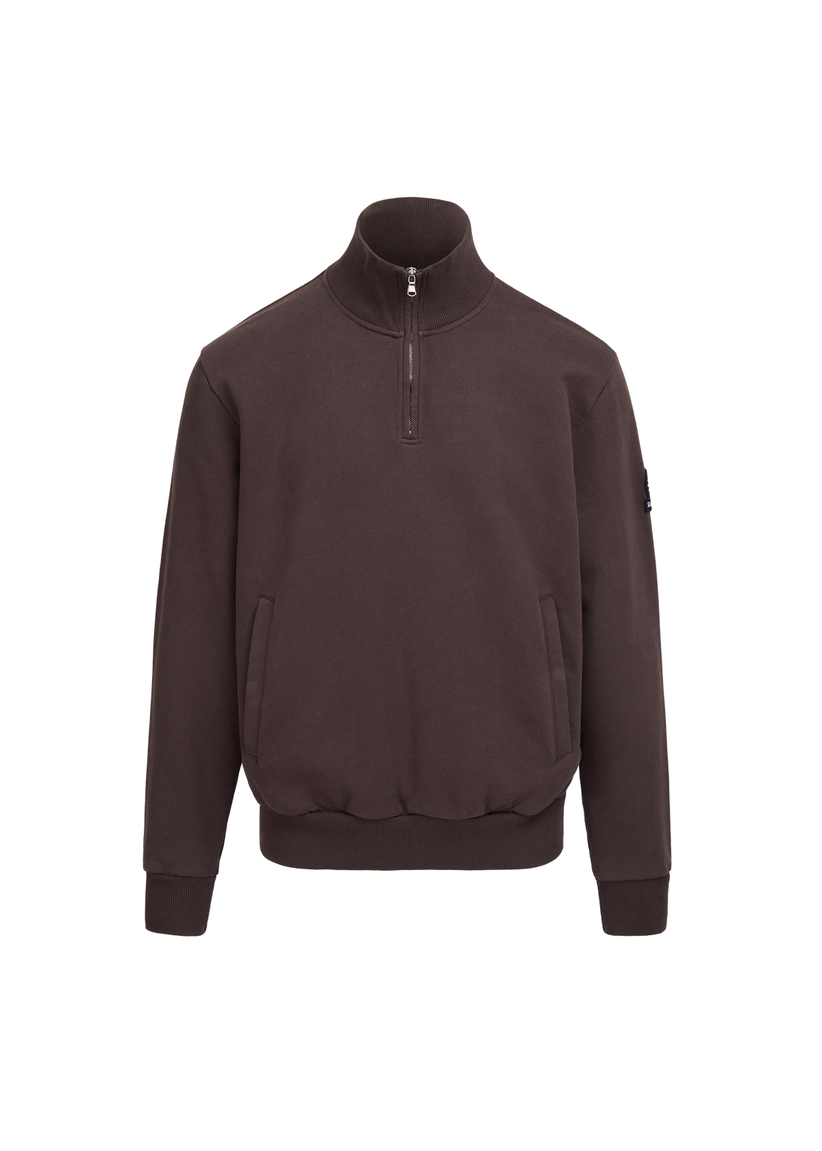 Sandbanks Badge Logo Quarter Zip Sweatshirt - Brown