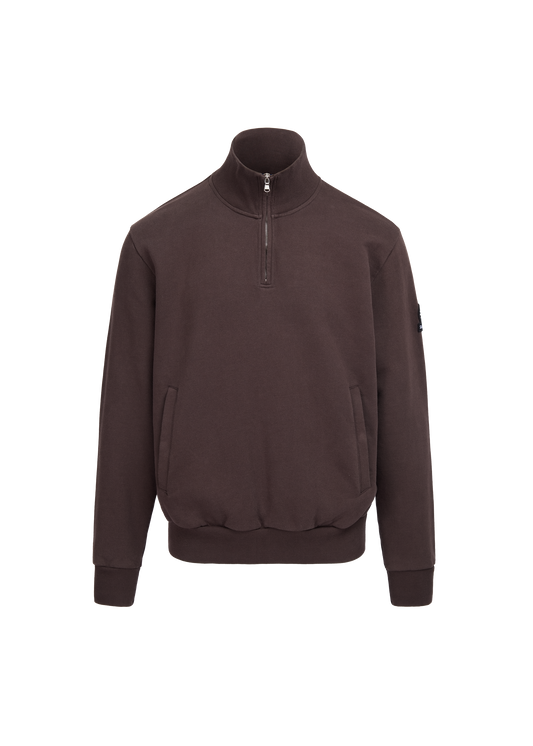 Sandbanks Badge Logo Quarter Zip Sweatshirt - Brown