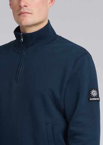 Sandbanks Badge Logo Quarter Zip Sweatshirt - Navy